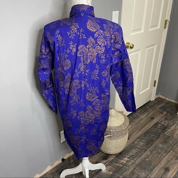 Vintage Pour Vous Designer Tunic Shirt Dress Top Medium Purple & Metallic - Picture 3 of 4